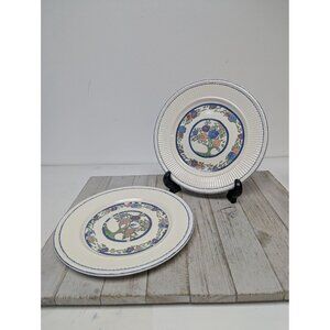 Vintage Blue White Wedgewood Set of 2 Plates 8" Wide Tree Flowers